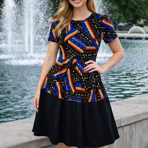 Lularoe Amelia Dress with Colorful Geometric Pattern